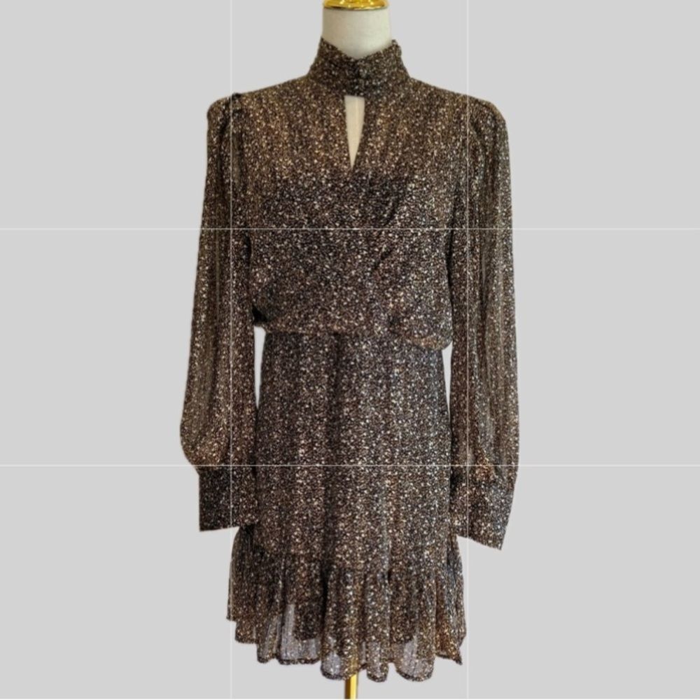 Aqua NWOT gold flecks metallic thread long sleeves dress L
